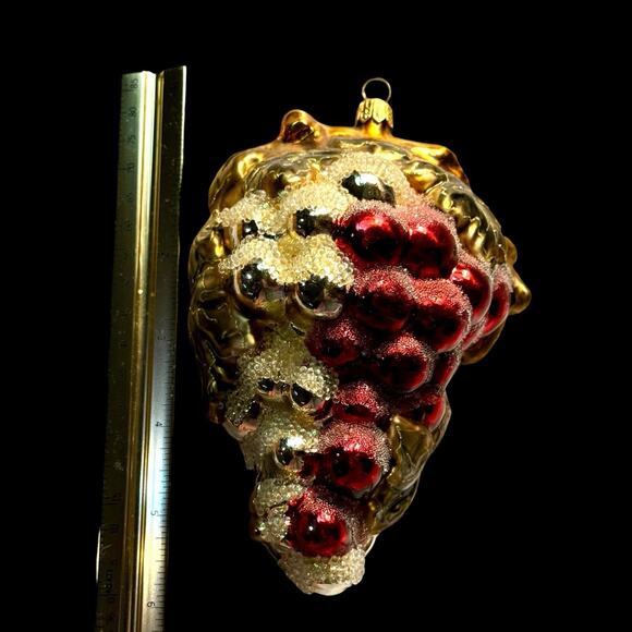 VTG Polanaise Hand Blown Glass Grape Cluster Christmas Ornament Frit Glitter 6” - Picture 10 of 12